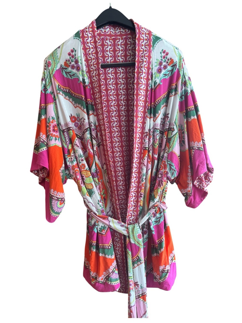 Rachel Zoe Boho Luxe Floral Belted Kimono Robe | L-XL |  Reversible Resortwear - Picture 5 of 12